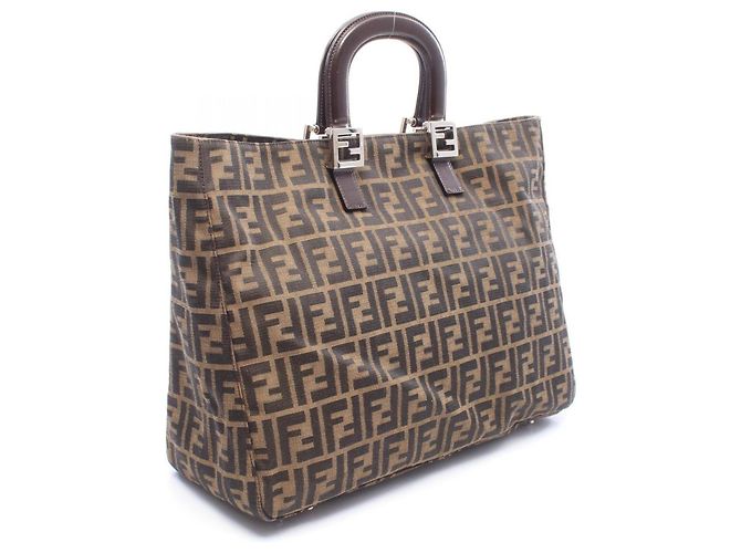 Borsa Tote Fendi Zucca Marrone e Nera Pelle e Tela Nero - vista 2