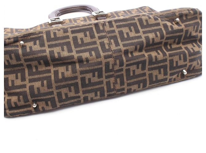 Borsa Tote Fendi Zucca Marrone e Nera Pelle e Tela Nero - vista 6
