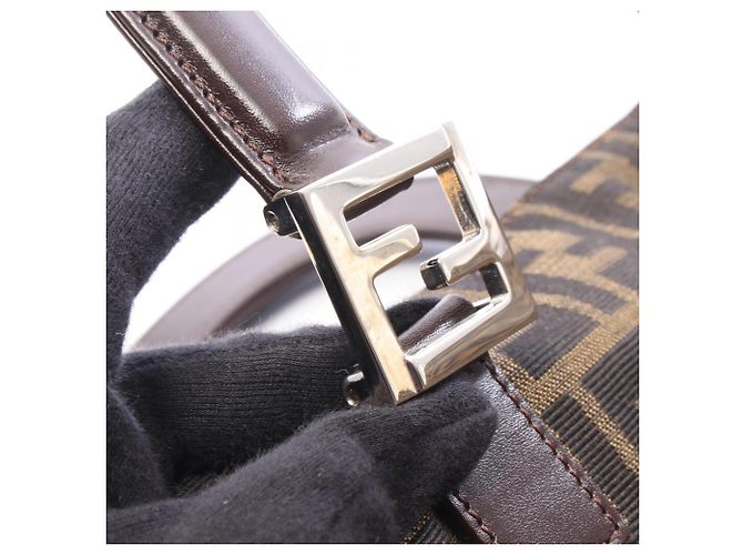 Borsa Tote Fendi Zucca Marrone e Nera Pelle e Tela Nero - vista 9