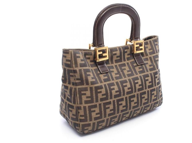 Borsa Fendi Zucca Marrone e Nera in Pelle e Tela Nero - vista 2