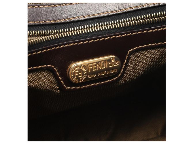 Borsa Fendi Zucca Marrone e Nera in Pelle e Tela Nero - vista 4