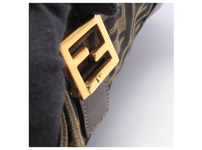 Borsa Fendi Zucca Marrone e Nera in Pelle e Tela Nero - vista 6