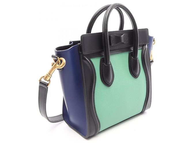 Céline Sac à main Celine Luggage Nano Shopper Noir Bleu Vert - vue 2