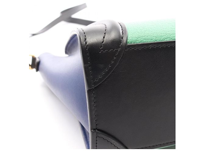 Céline Sac à main Celine Luggage Nano Shopper Noir Bleu Vert - vue 7