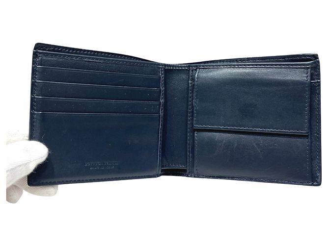 Cartera bi-fold Intrecciato Bottega Veneta Azul marino - vista 3