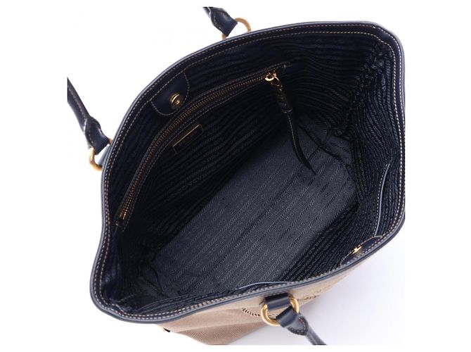 Prada TESSUTO+SOFT CA Tote Bag Beige Marineblau - Ansicht 3