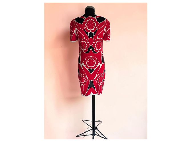 Alexander McQueen Sarah Burton Kleid Blumenprint Cut-Out Schwarz Weiß Rot - Ansicht 2
