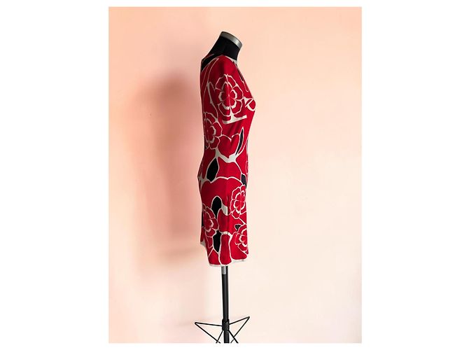 Alexander McQueen Sarah Burton Kleid Blumenprint Cut-Out Schwarz Weiß Rot - Ansicht 3