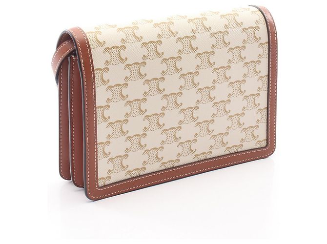 Céline Bolsa de Ombro Celine Triomphe Marrom Branco - vista 2