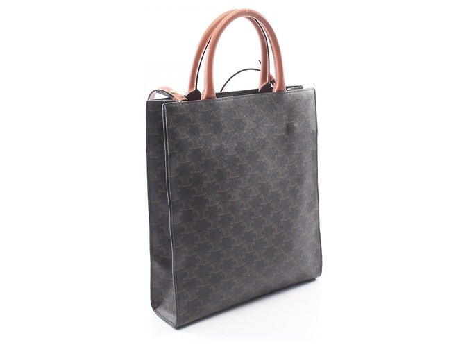 Céline Celine Small Vertical Cabas Triomphe 2-Way Tote Bag Castaño Negro - vista 2