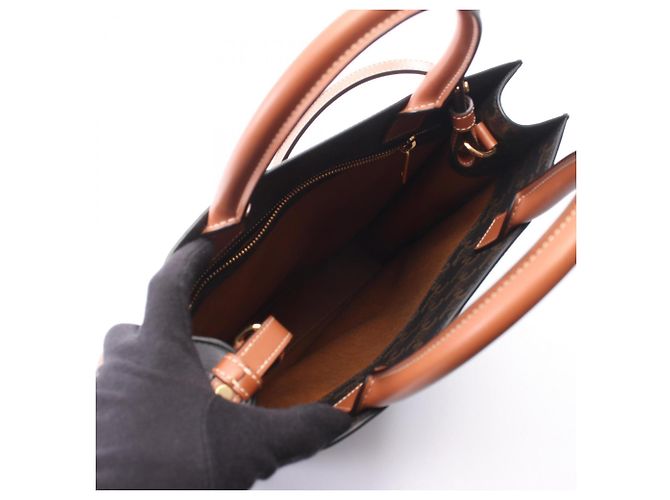 Céline Celine Small Vertical Cabas Triomphe 2-Way Tote Bag Castaño Negro - vista 3