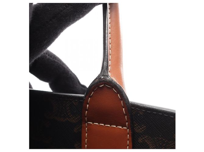 Céline Celine Small Vertical Cabas Triomphe Bolso Tote 2-Way Castaño Negro - vista 10