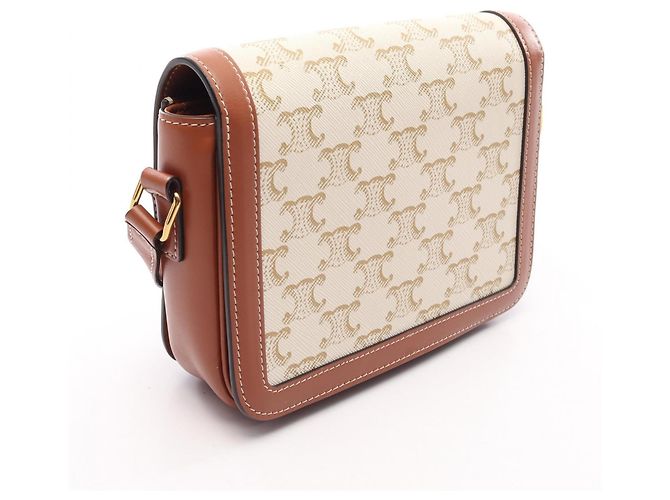 Céline Borsa a spalla Celine Teen Triomphe Marrone Bianco Beige - vista 2