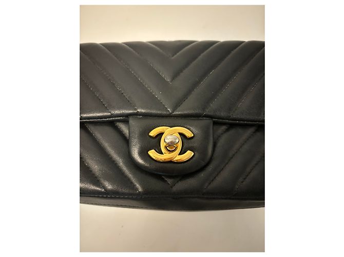 Bolsa de Ombro Chanel Vintage Chevron Mini Preto - vista 6