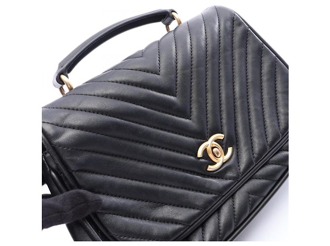 Borsa a tracolla 2-Way Chanel V-Stitch Chevron Nero - vista 9