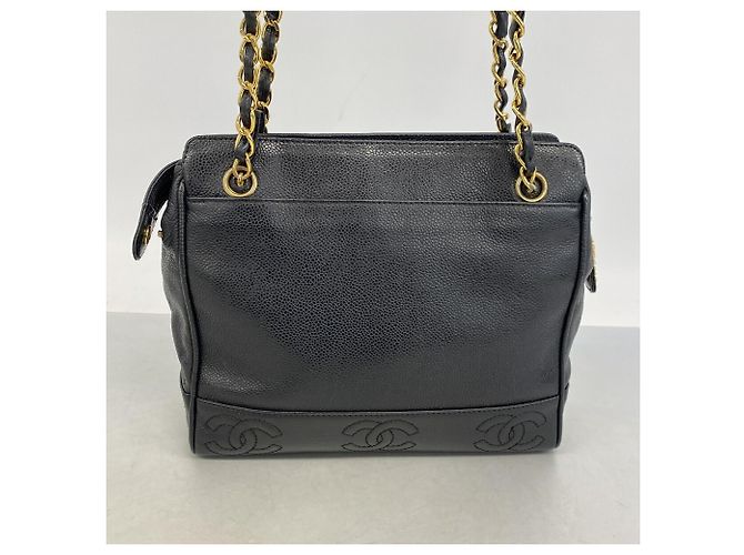 Chanel Triple Coco Schultertasche aus Kaviarleder Schwarz - Ansicht 10