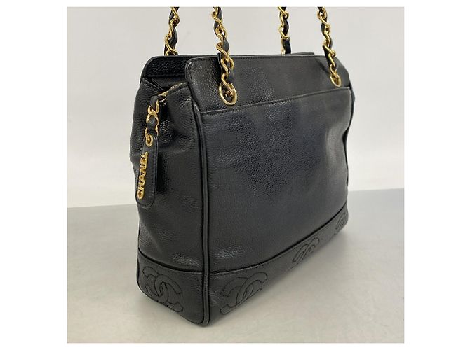 Chanel Triple Coco Schultertasche aus Kaviarleder Schwarz - Ansicht 2