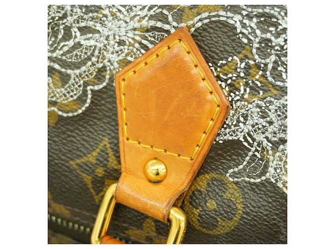 Borsa Louis Vuitton Monogram Dentelle Speedy 30 Argento - vista 8