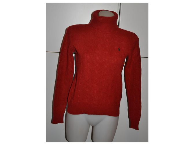 Ralph Lauren roter Rollkragenpullover Zopfstrick - Ansicht 2