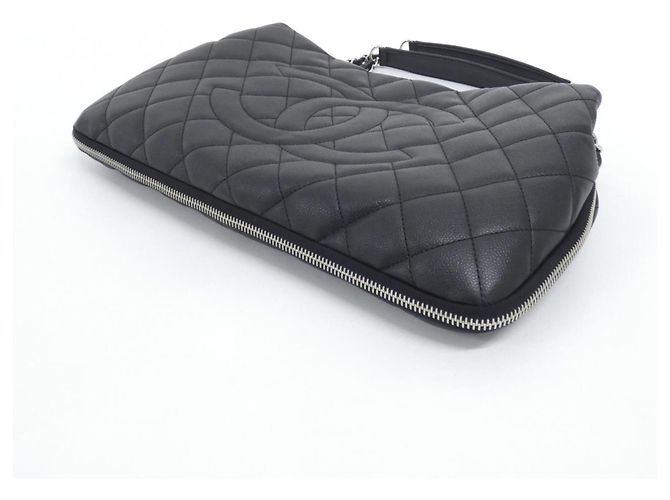 Borsa a tracolla Chanel 66872 in pelle di vitello grana naturale nera Nero - vista 3