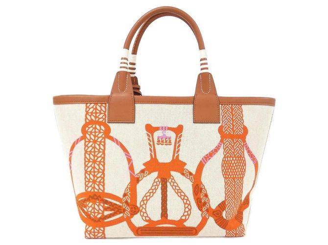 Hermès Borsa Hermes FANRAISIE D'ETRIERS Steeple Rosso Beige Crudo - vista 2