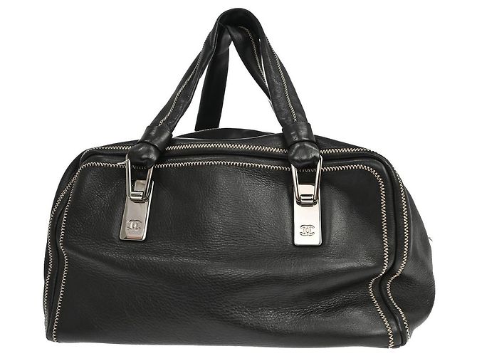 Chanel Vintage Bowler Lambskin Medium Nero - vista 2
