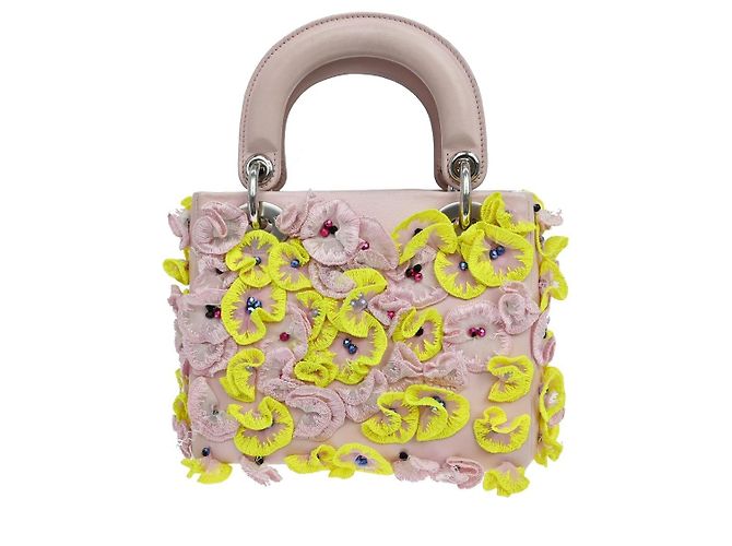Christian Dior Lady Dior Flower Charm Embellished Leather Mini Rosa - vista 2