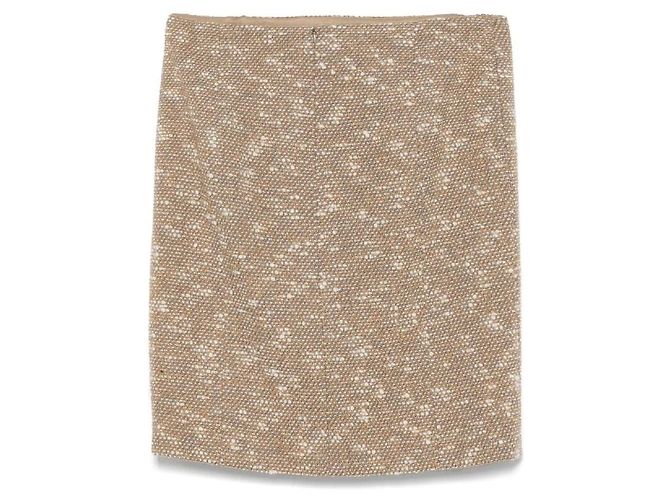 Falda Chanel años 90 de mezcla de lana bouclé beige - vista 2