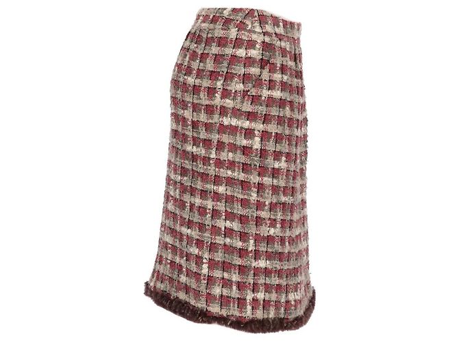 Falda Chanel de bouclé mixto a cuadros Rojo Oscuro Burdeos - vista 2