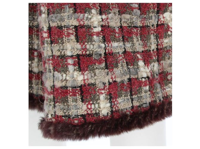 Falda Chanel de bouclé mixto a cuadros Rojo Oscuro Burdeos - vista 4