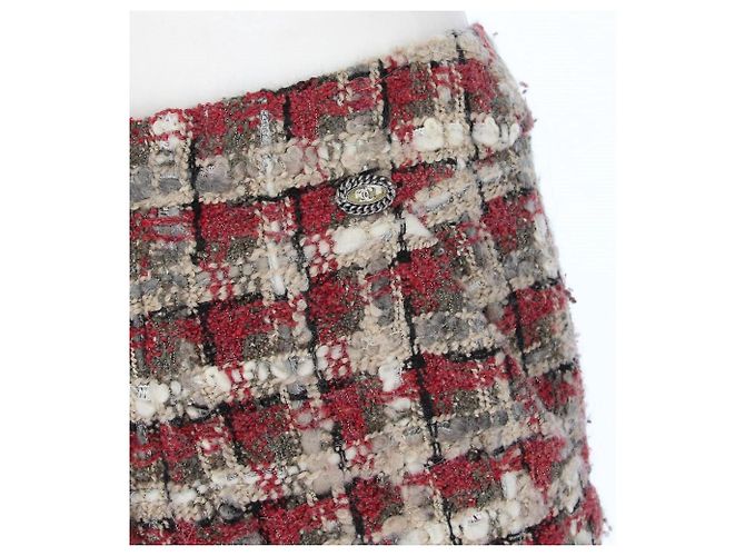 Falda Chanel de bouclé mixto a cuadros Rojo Oscuro Burdeos - vista 5