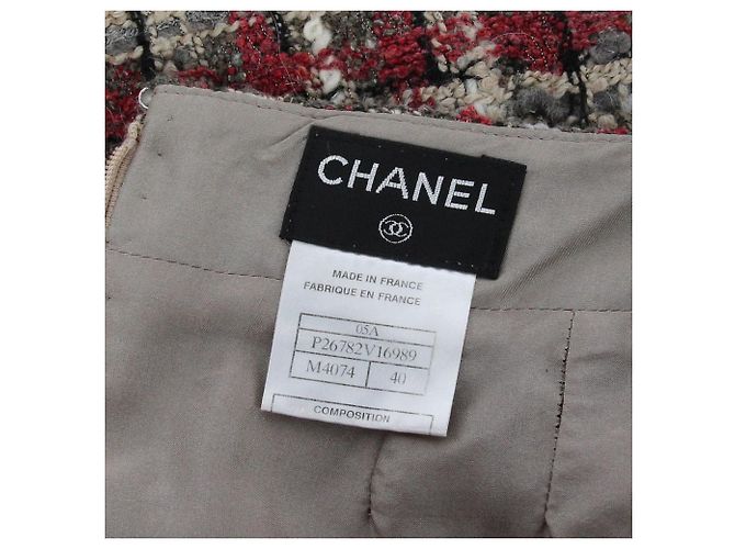 Falda Chanel de bouclé mixto a cuadros Rojo Oscuro Burdeos - vista 6