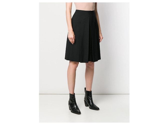 Falda Chanel de lana negra con pliegues Negro - vista 3