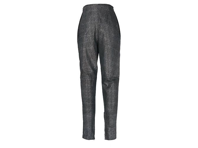 Pantaloni Genny 80s in camoscio nero e argento - vista 3