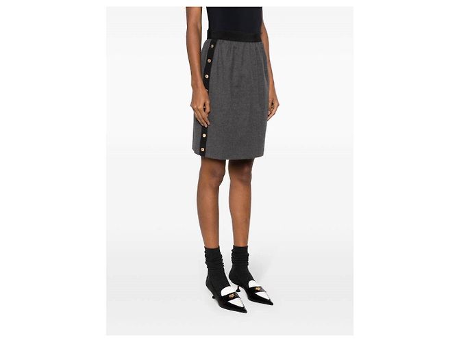 Falda línea A Chanel de lana gris - vista 3