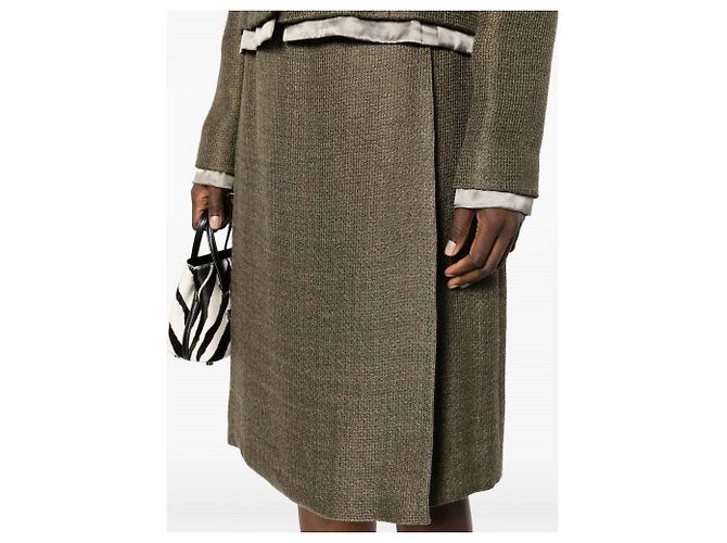 Falda acampanada Chanel de lana mohair midi caqui - vista 2