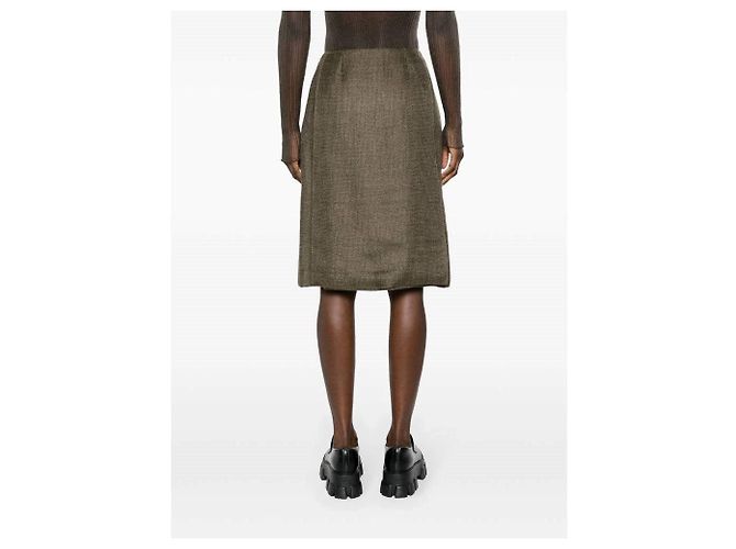 Falda acampanada Chanel de lana mohair midi caqui - vista 3
