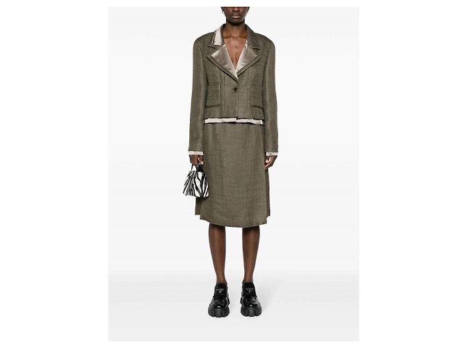 Falda acampanada Chanel de lana mohair midi caqui - vista 4