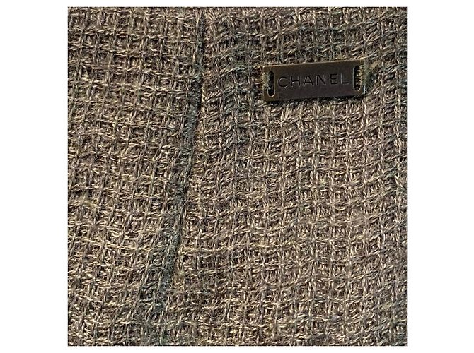 Falda acampanada Chanel de lana mohair midi caqui - vista 6