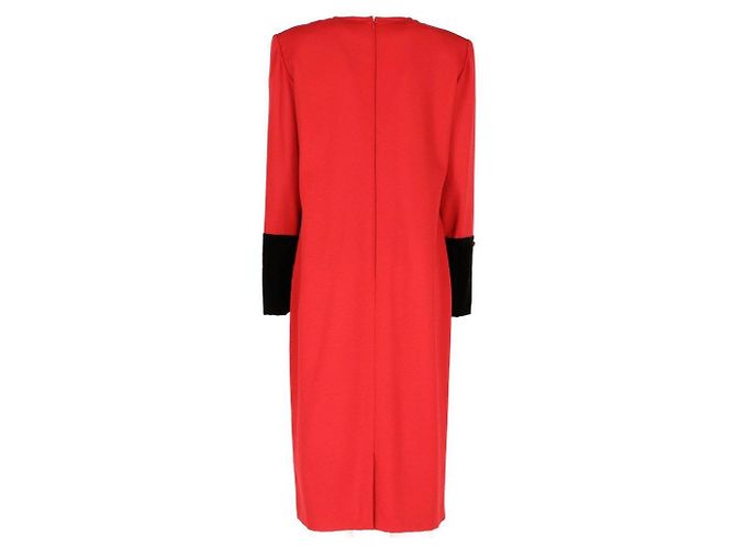 Mila Schön Kleid aus roter Wolle mit schwarzem Samt - Ansicht 2