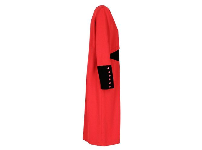 Mila Schön Kleid aus roter Wolle mit schwarzem Samt - Ansicht 6