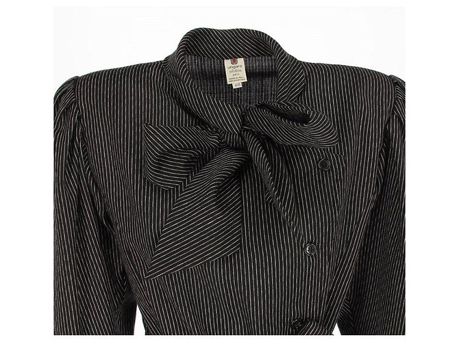 Emanuel Ungaro Wollmantel Schwarz Nadelstreifen - Ansicht 4