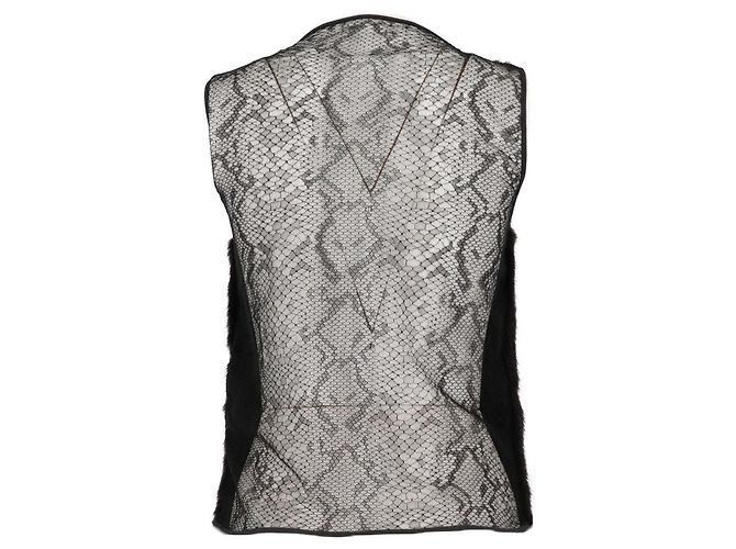 Top senza maniche Gucci in visone nero e pizzo - vista 3