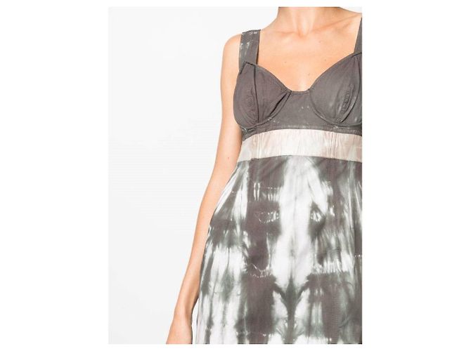 Abito midi Prada tie-dye in cotone e seta marrone e bianco - vista 3