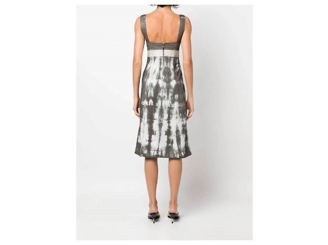 Abito midi Prada tie-dye in cotone e seta marrone e bianco - vista 5