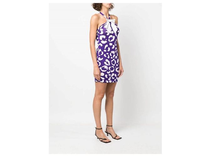 Vestido Moschino de Viscose com Bolinhas Roxas e Brancas Roxo - vista 3