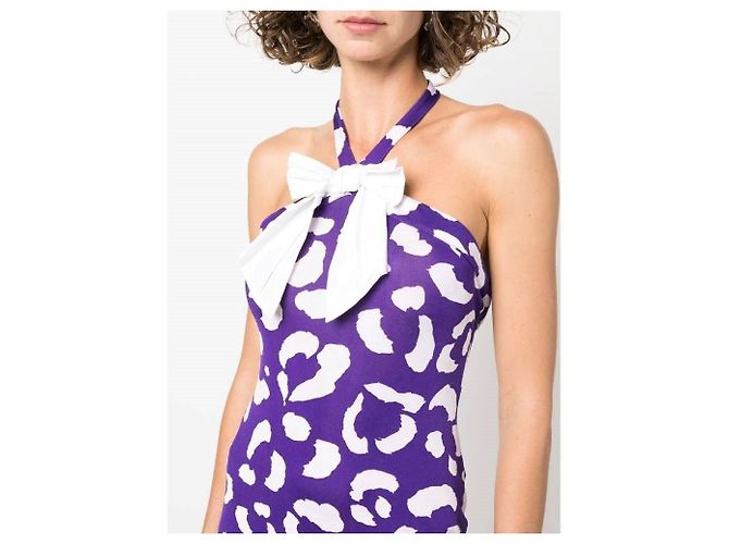 Vestido Moschino de Viscose com Bolinhas Roxas e Brancas Roxo - vista 5