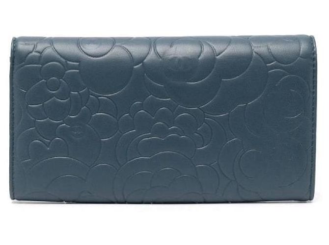 Chanel Wallet Blue Embossed Leather Camellia Logo - view 3