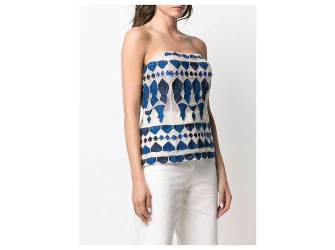 Autre Marque Top tomara que caia Etoile 90s em seda e tule azul - vista 3
