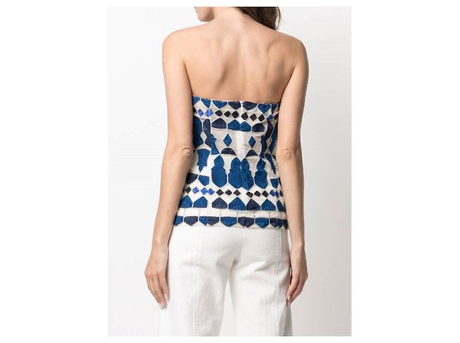 Autre Marque Top tomara que caia Etoile 90s em seda e tule azul - vista 4